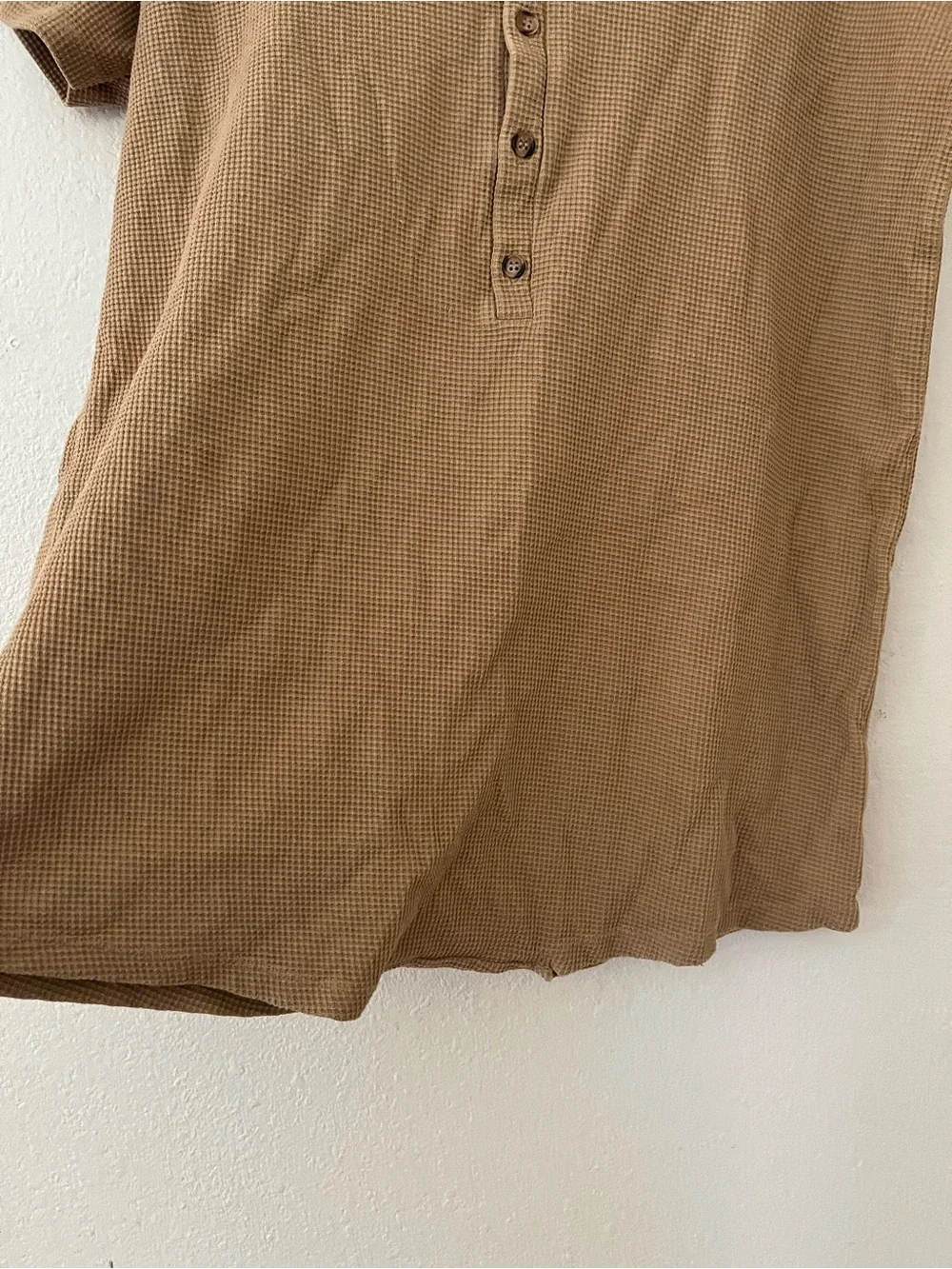 Kids Tan Waffle Henley One-Piece Bodysuit